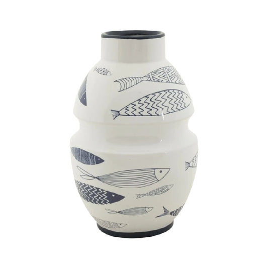 Vase décoratif en céramique pour intérieur avec motifs de poissons - 18 x 18 x 30